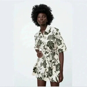 NWOT Zara 100% Cotton Floral Mini‎ Dress